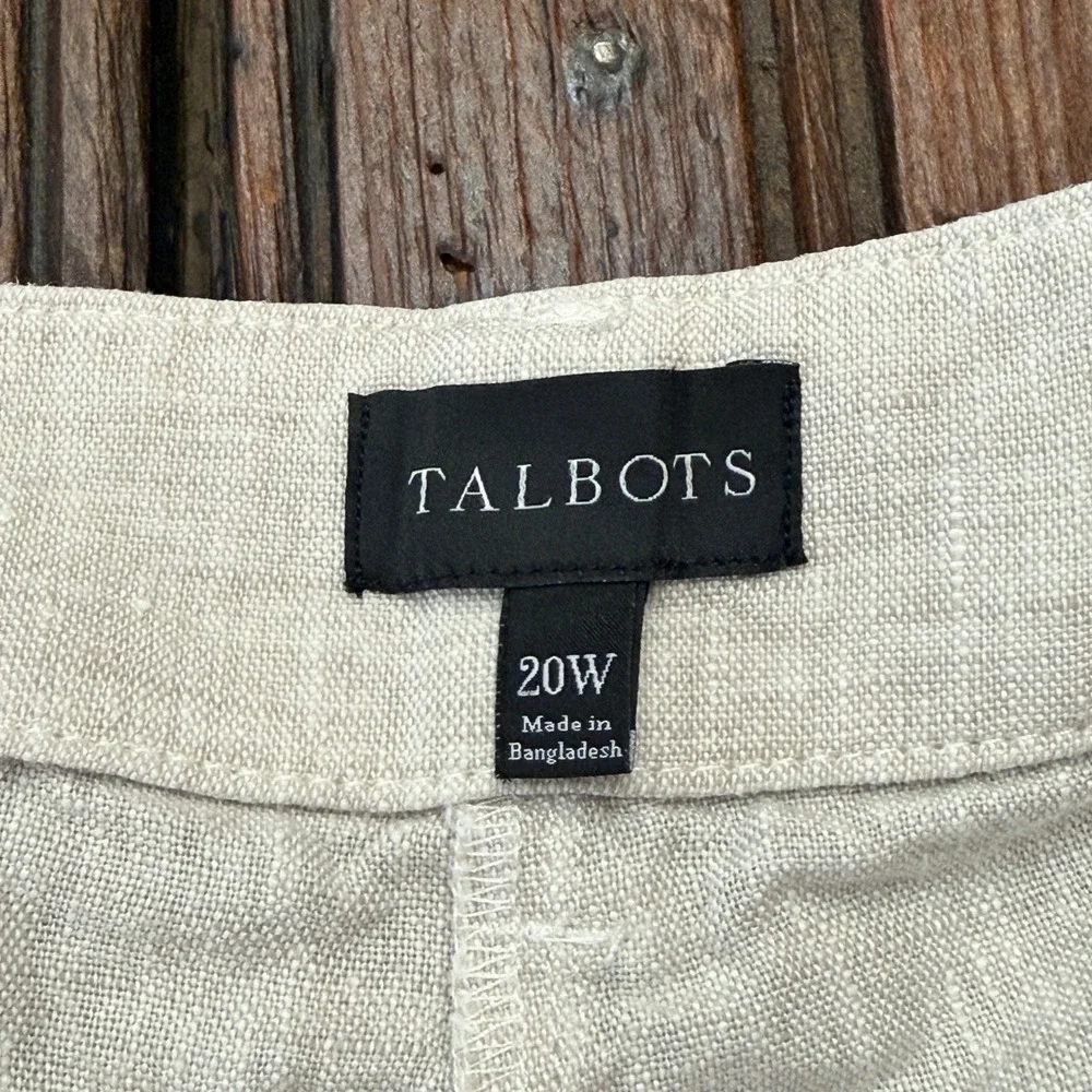 Talbots Women 20W 100 Linen Wide Leg Crop Pant Oatmeal Beige Patch Pocket BD1024